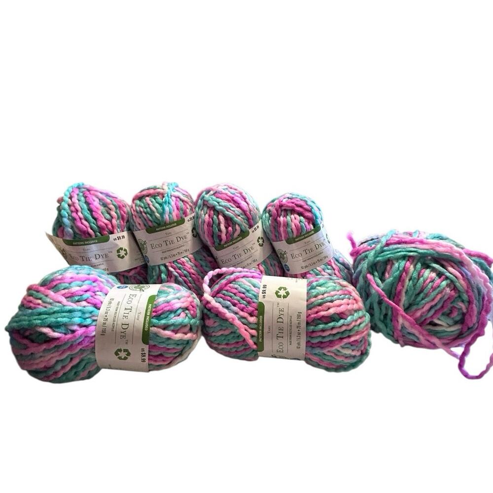 Loops & Threads Eco Tye Dye Yarn Limited Edition 6 skeins + 1 large ball New